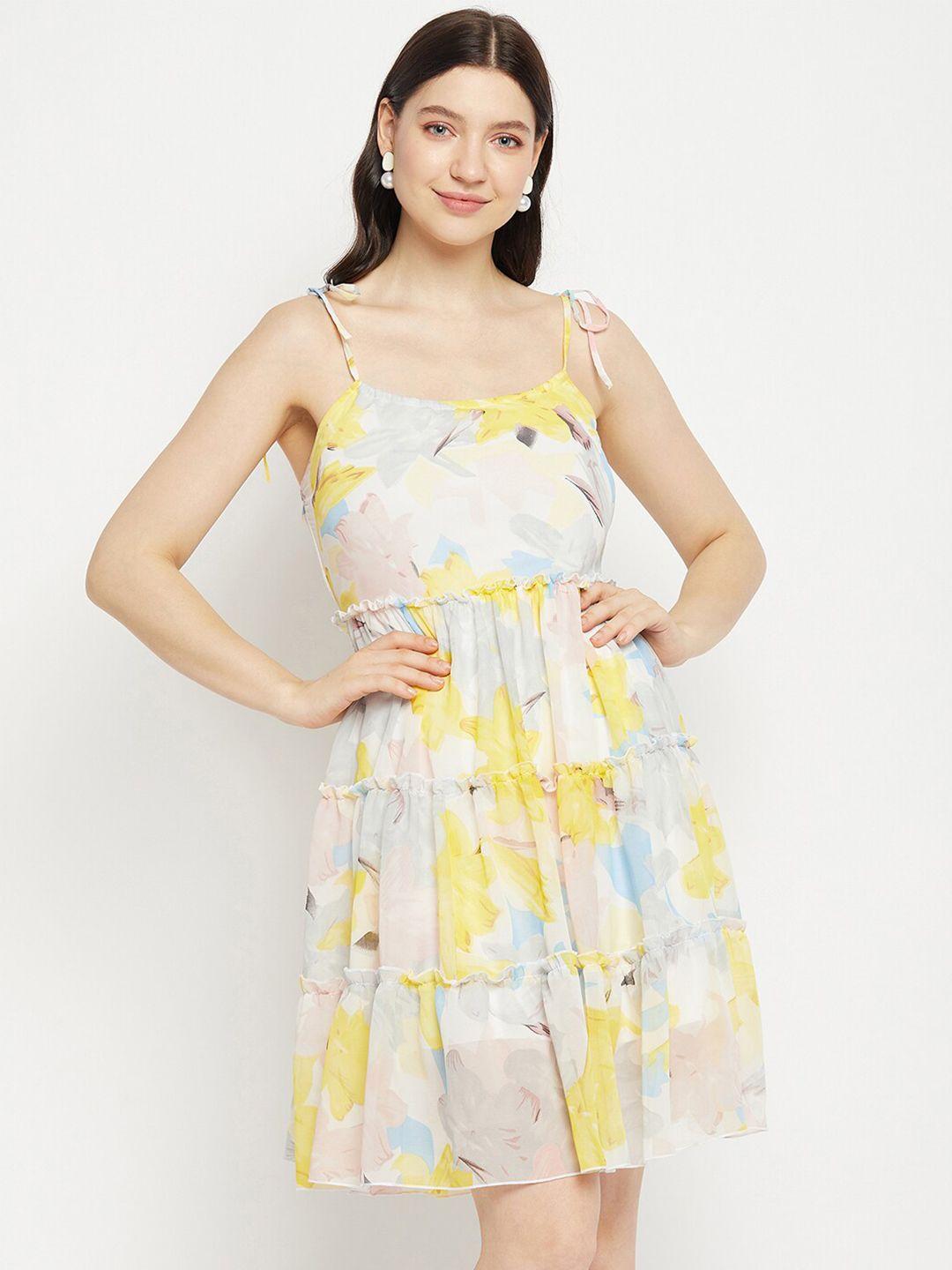 bitterlime floral printed georgette fit & flare dress