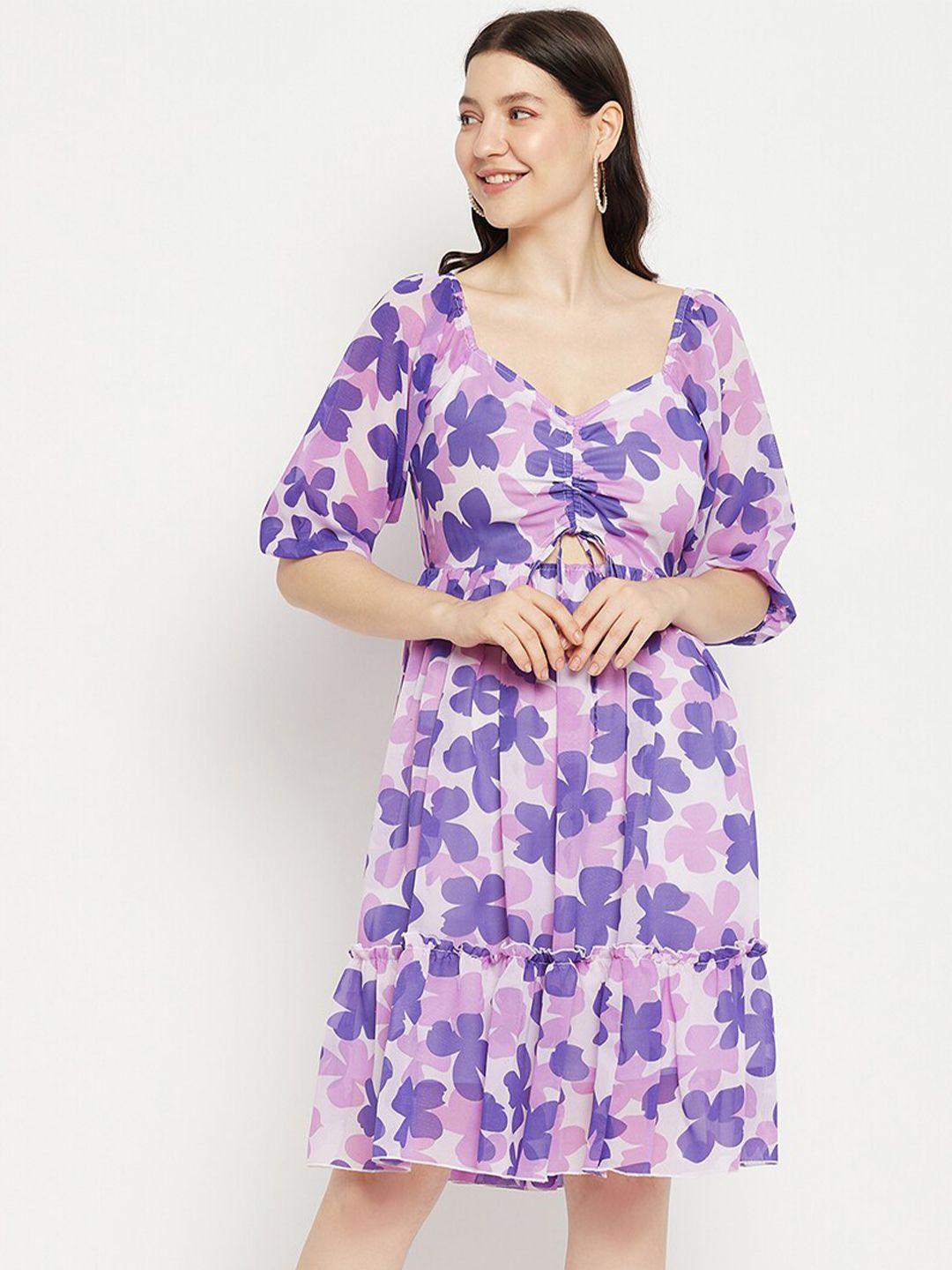 bitterlime floral printed tie-ups detail georgette fit & flare dress