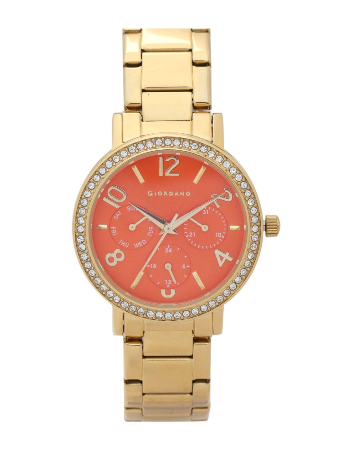 giordano women orange analogue watch 2748-33