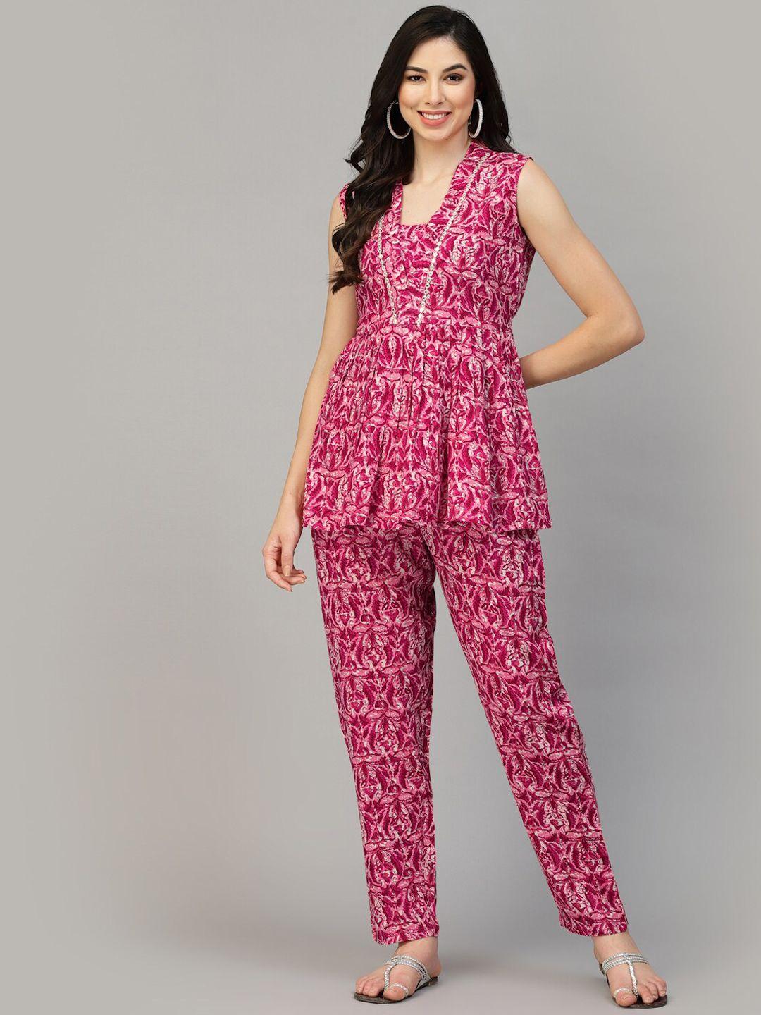 stylum pink floral printed v-neck top & trouser co ords