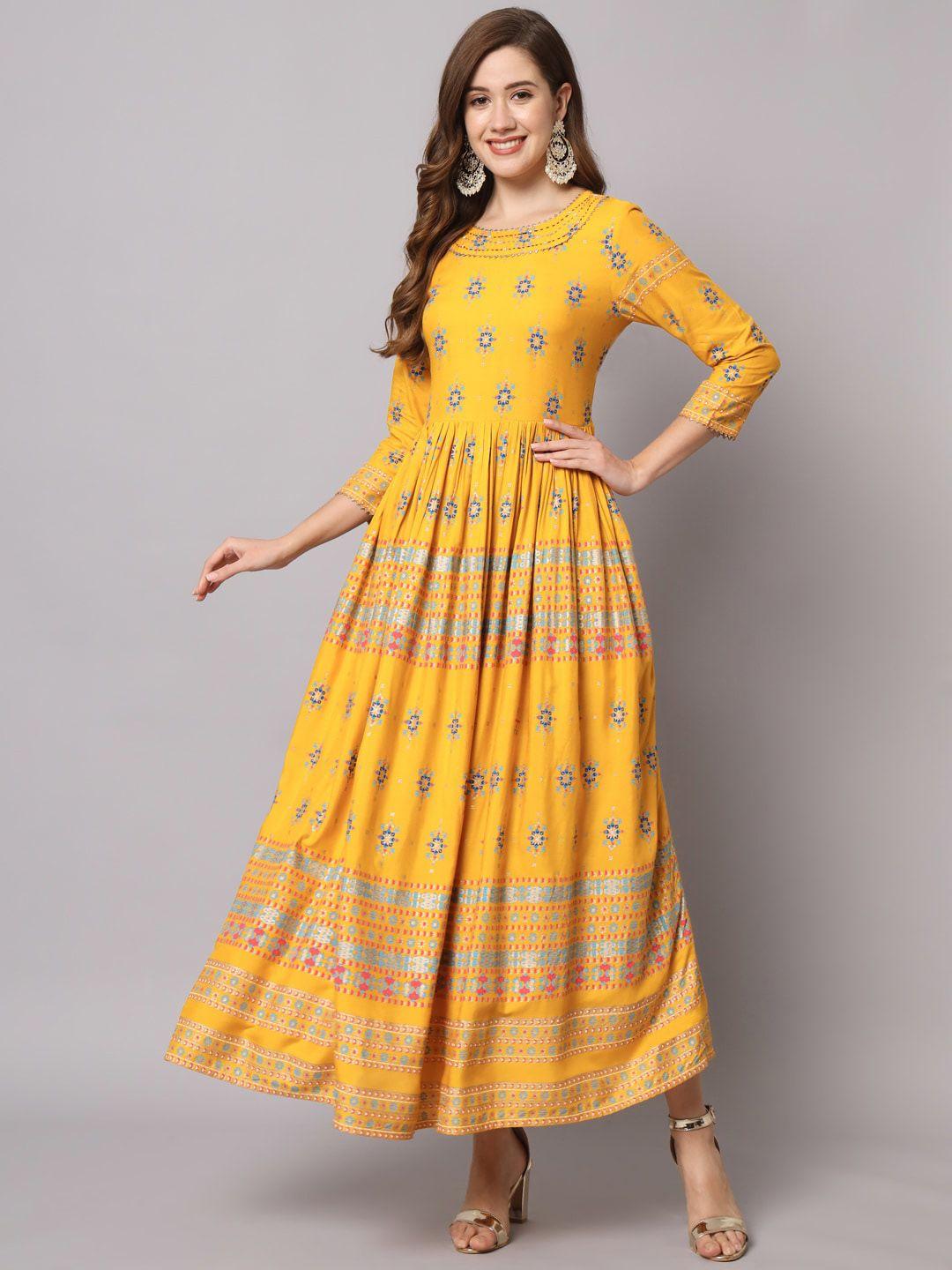 kalini ethnic motifs printed fit & flare ethnic dress