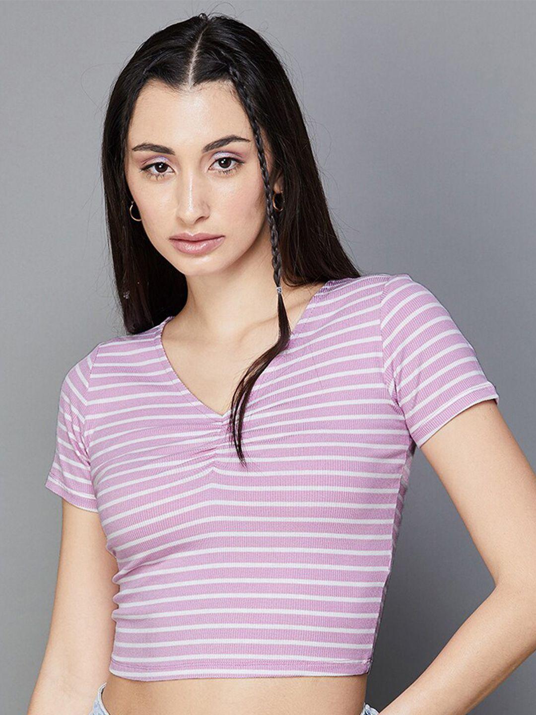 ginger by lifestyle striped v-neck fitted crop top