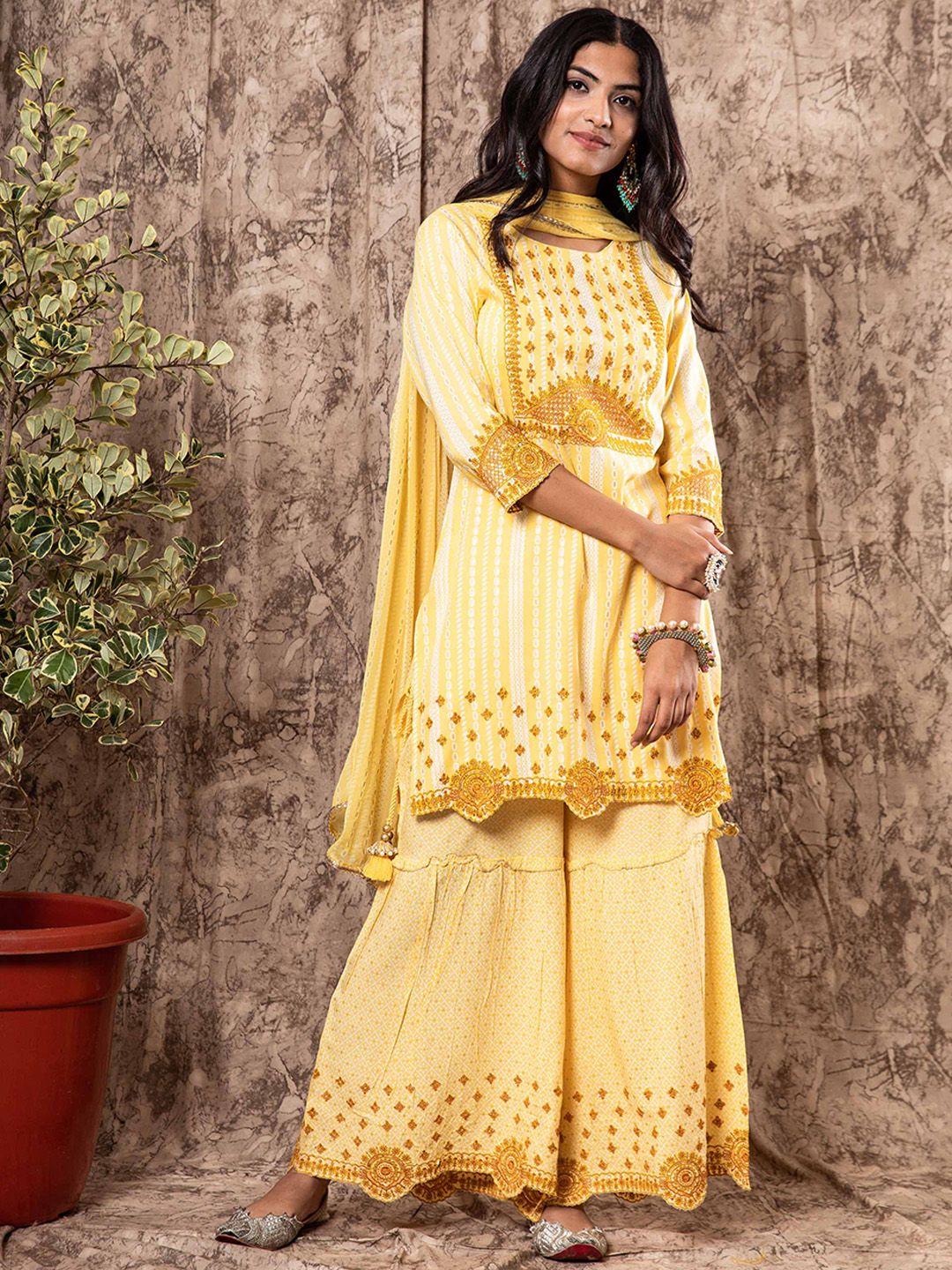 kalini ethnic motifs embroidered kurti & sharara with dupatta