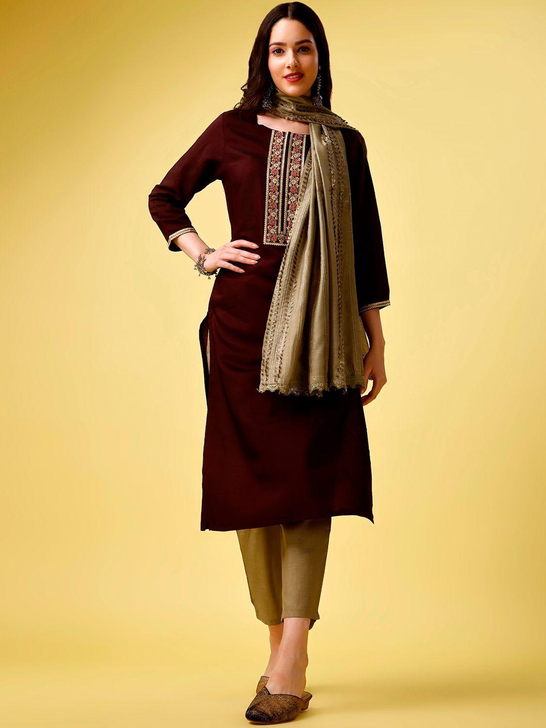 navlik floral embroidered kurta with trousers & dupatta