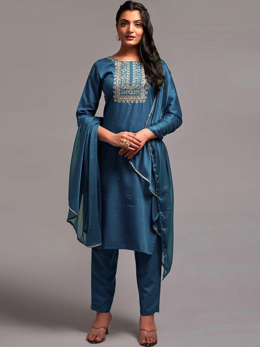 navlik embroidered kurta with trousers & dupatta