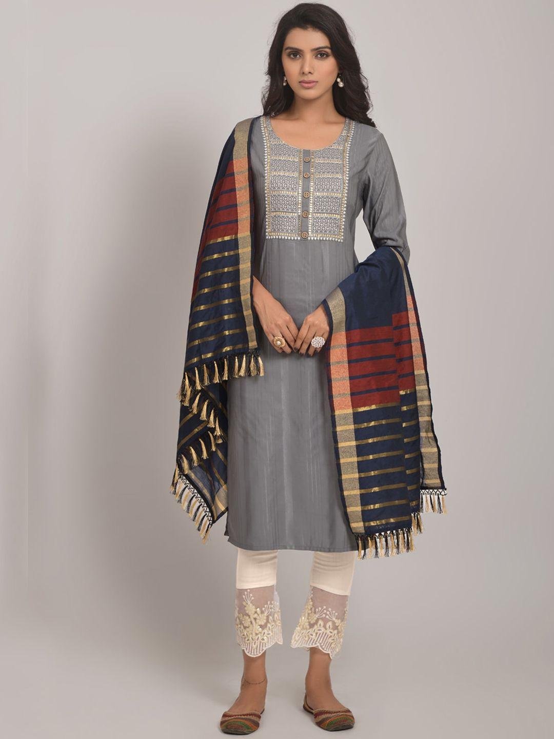 navlik ethnic motifs embroidered kurta with trousers & dupatta