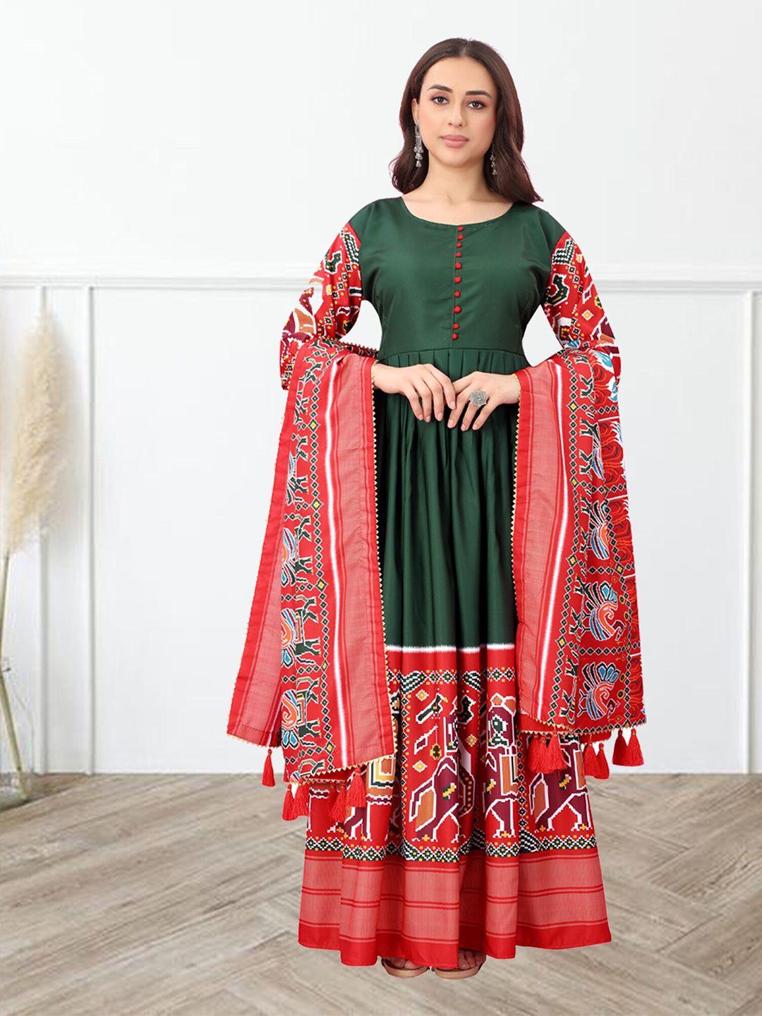 n n enterprise ethnic motifs printed fit & flare ethnic dress with dupatta