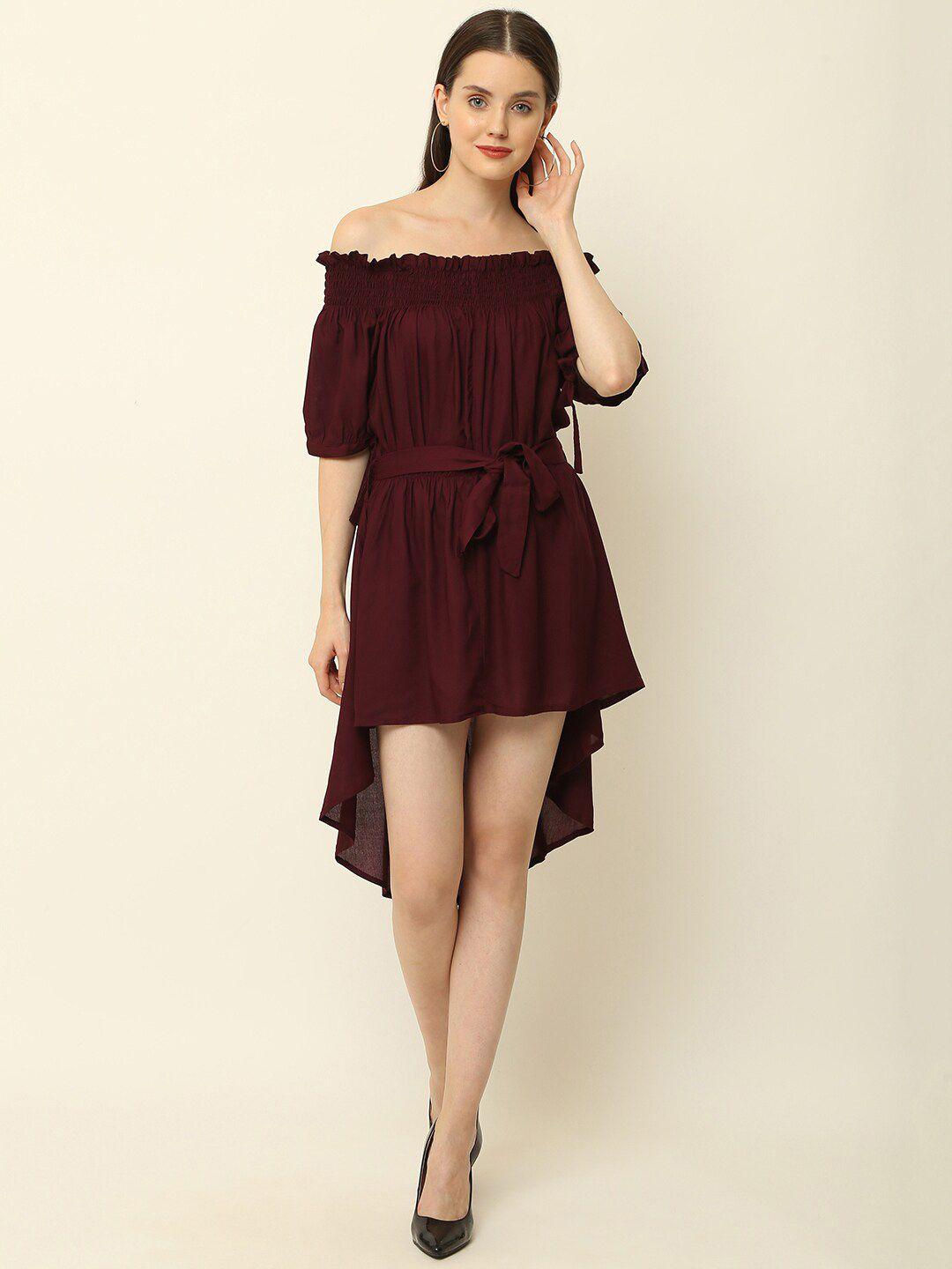 kalini purple off-shoulder puff sleeve fit & flare dress