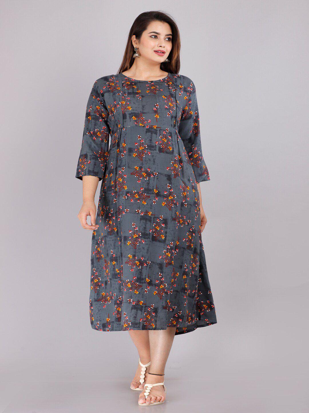 kalini grey floral print maternity empire midi dress