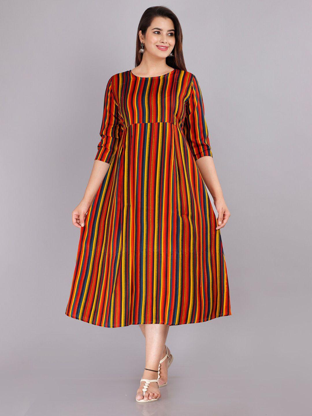 kalini striped round neck maternity a-line midi dress