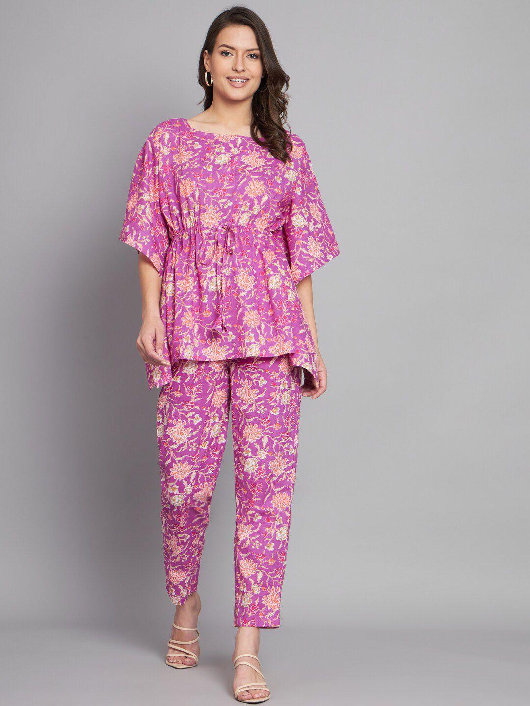 kalini floral printed pure cotton kaftan with trousers