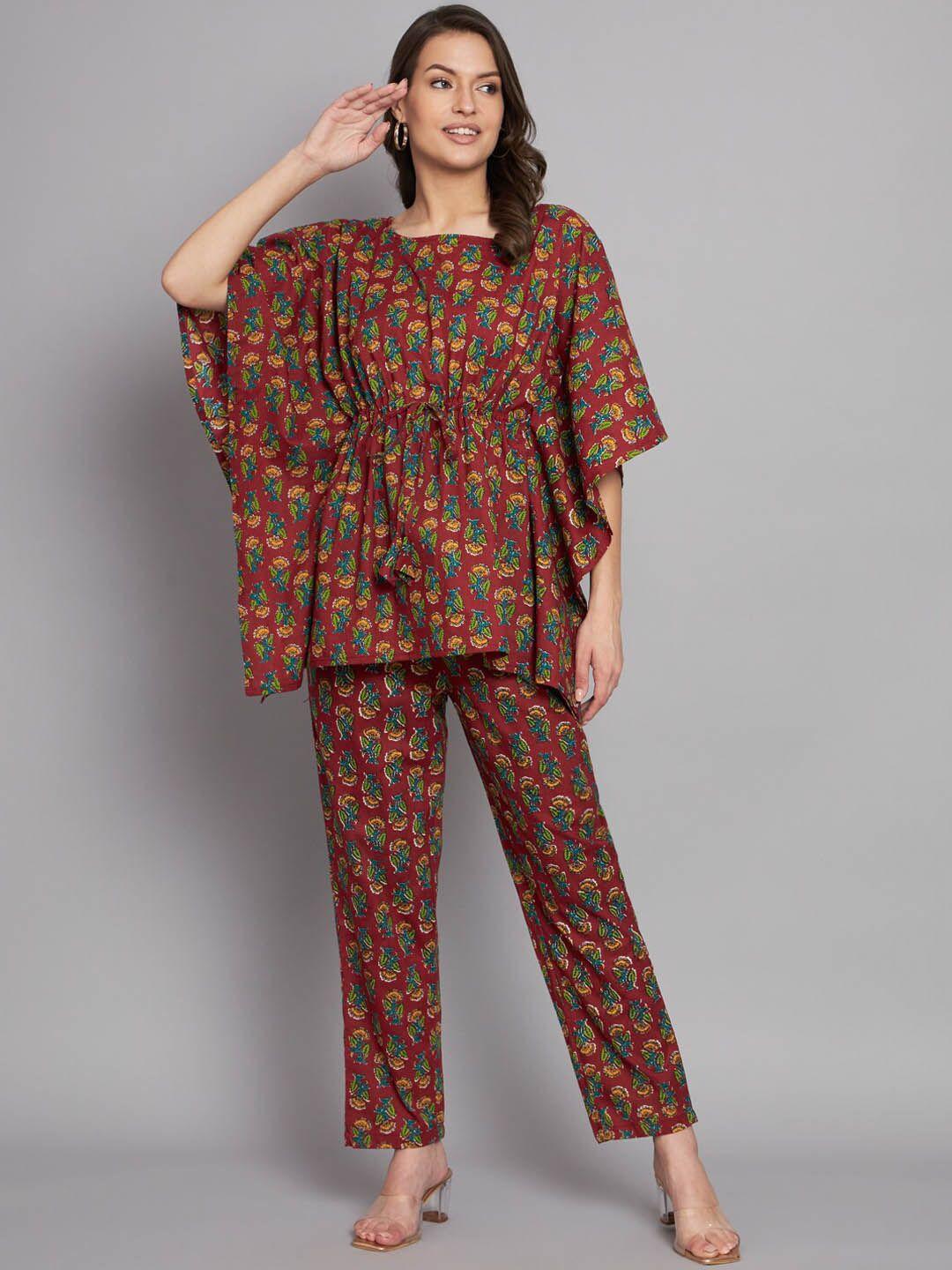 kalini floral printed pure cotton kaftan with trousers