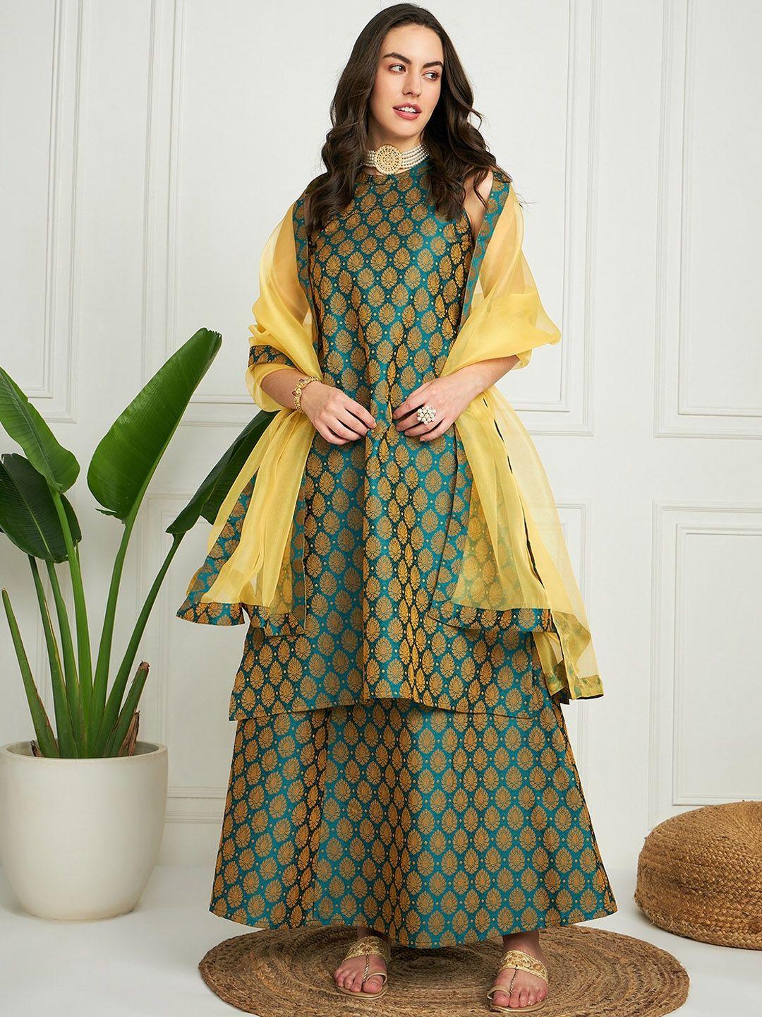 inweave woven design sleeveless straight kurta with palazzos & with dupatta