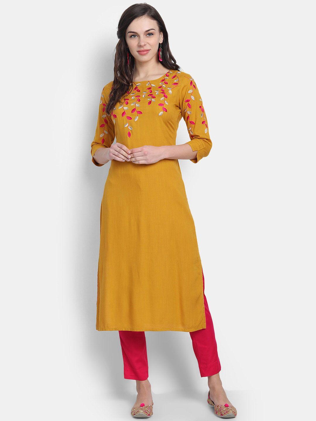 suti floral embroidered straight kurta