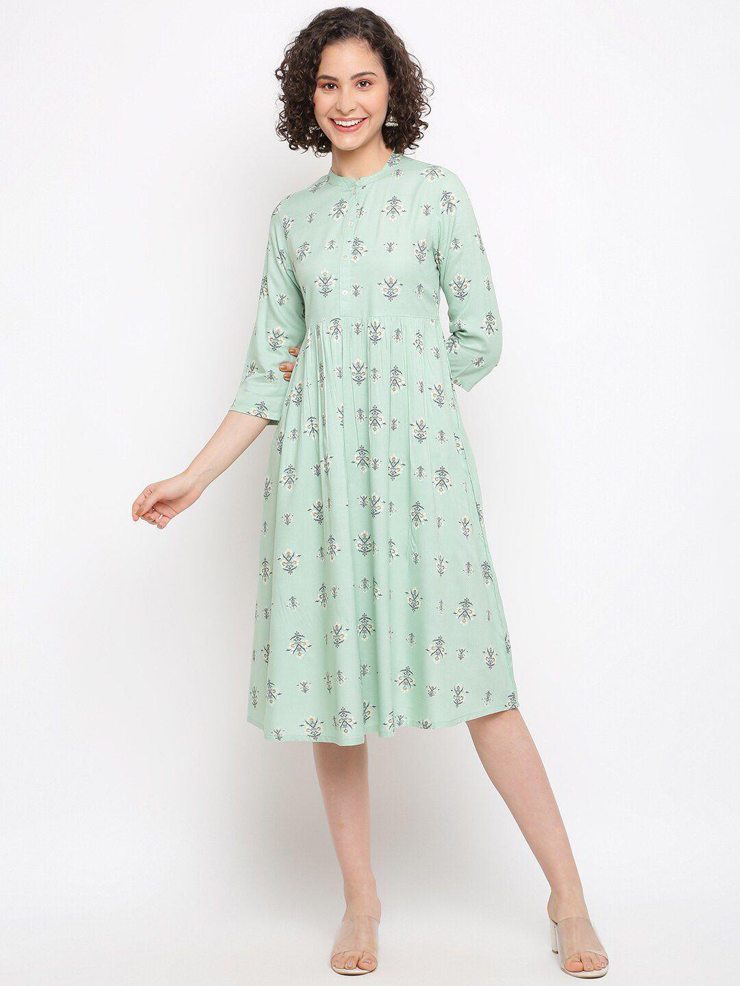 imara floral printed mandarin collar a-line midi dress