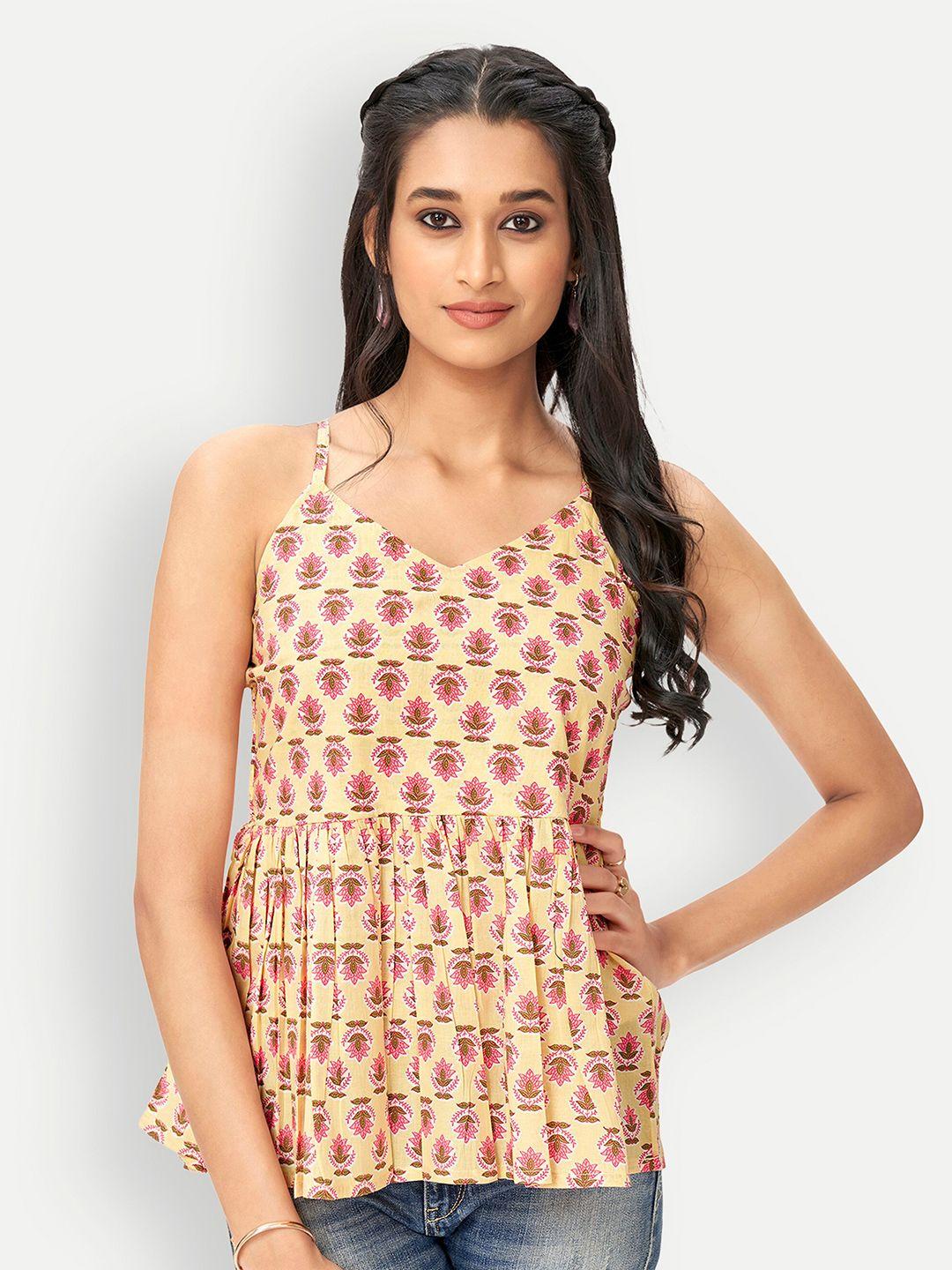 dresoul ethnic motifs printed pure cotton top