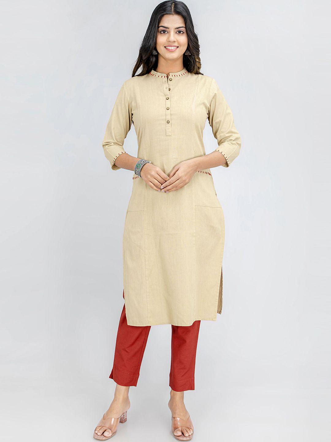 suti mandarin collar khaki kurta