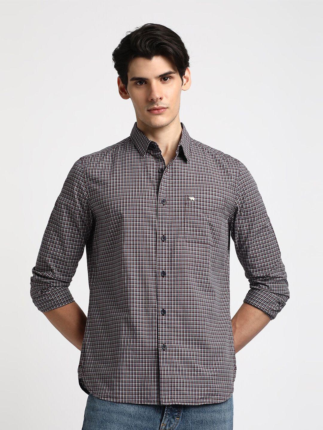 the bear house slim fit grid tattersall checked pure cotton casual shirt