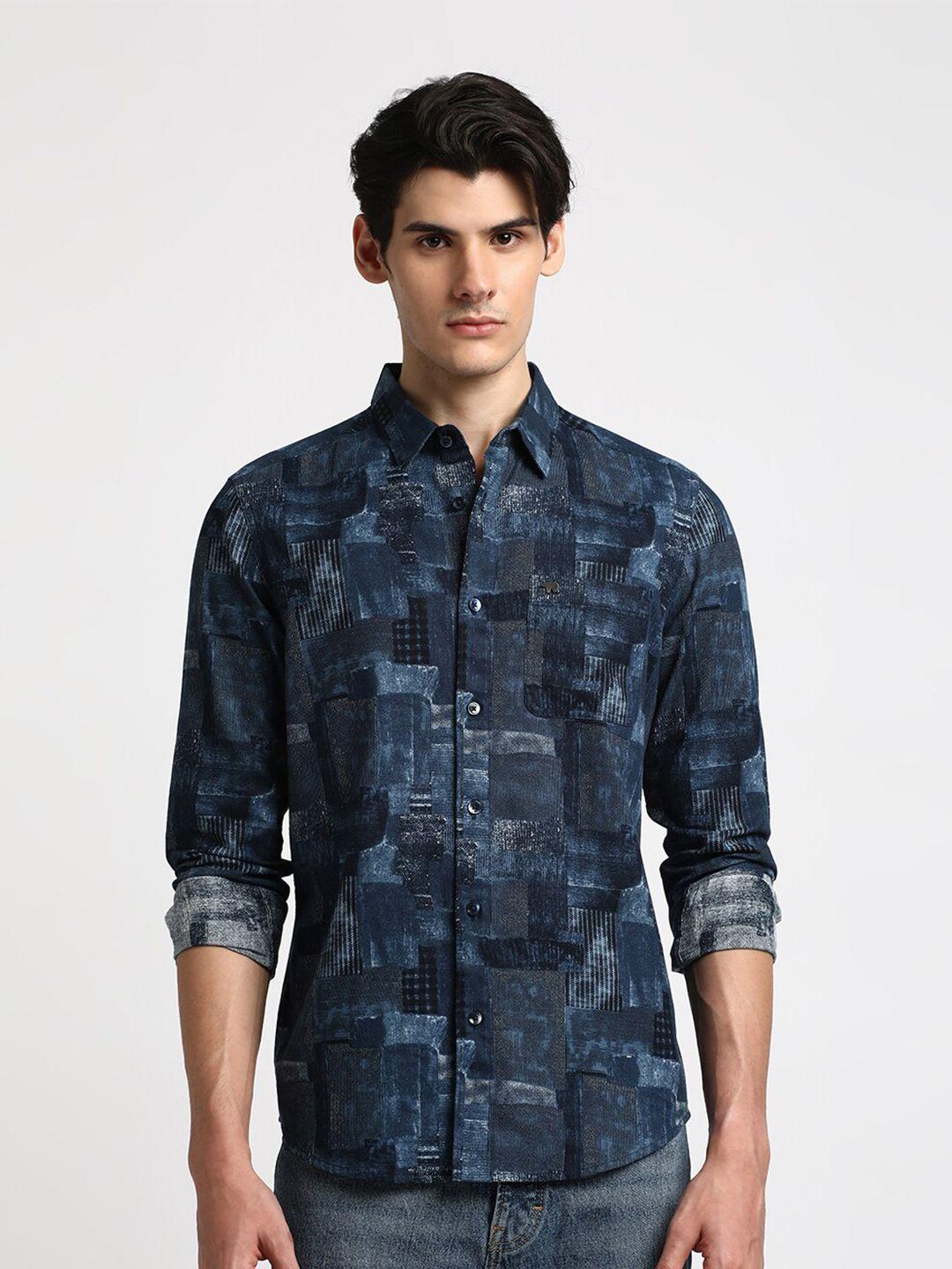 the bear house printed cotton slim fit opaque casual shirt