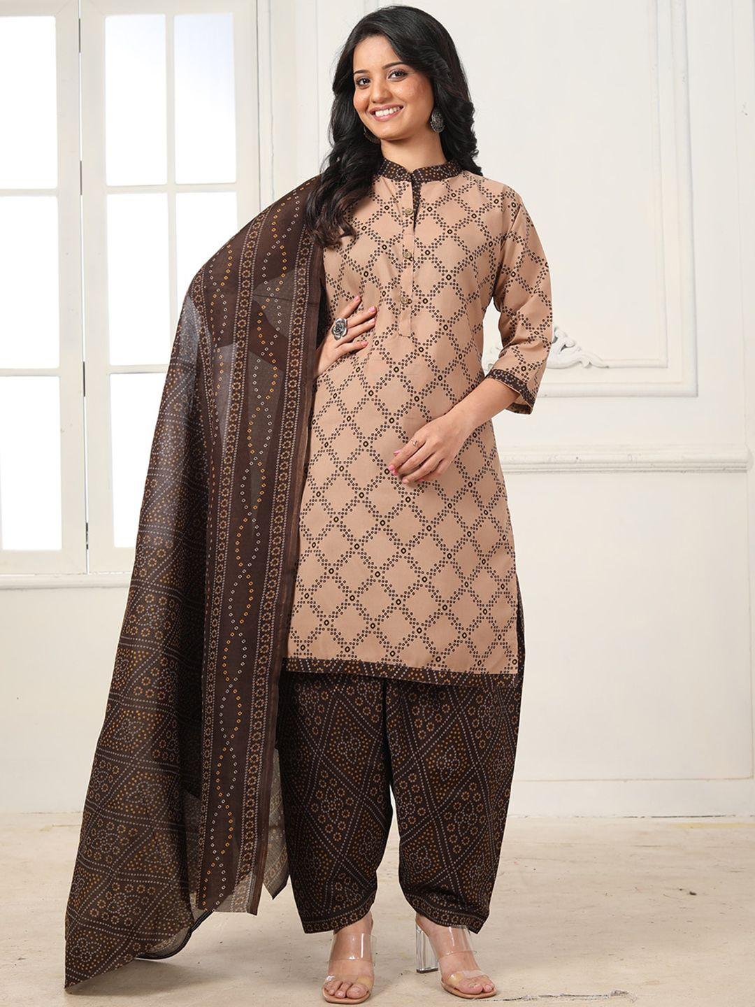 kalini bandhani printed mandarin collar kurta with patiala & dupatta