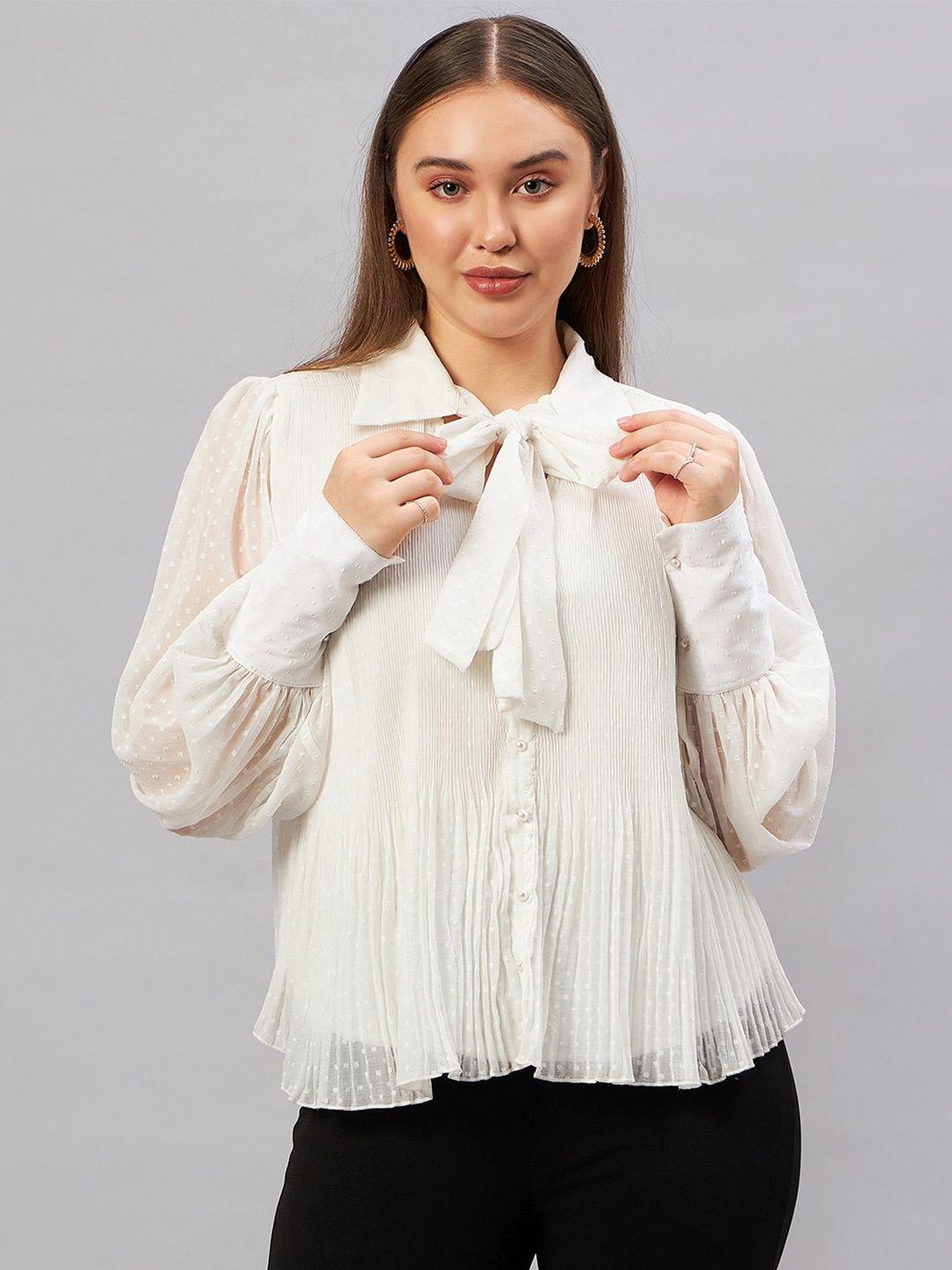 antheaa tie-up neck cuffed sleeves chiffon shirt style top