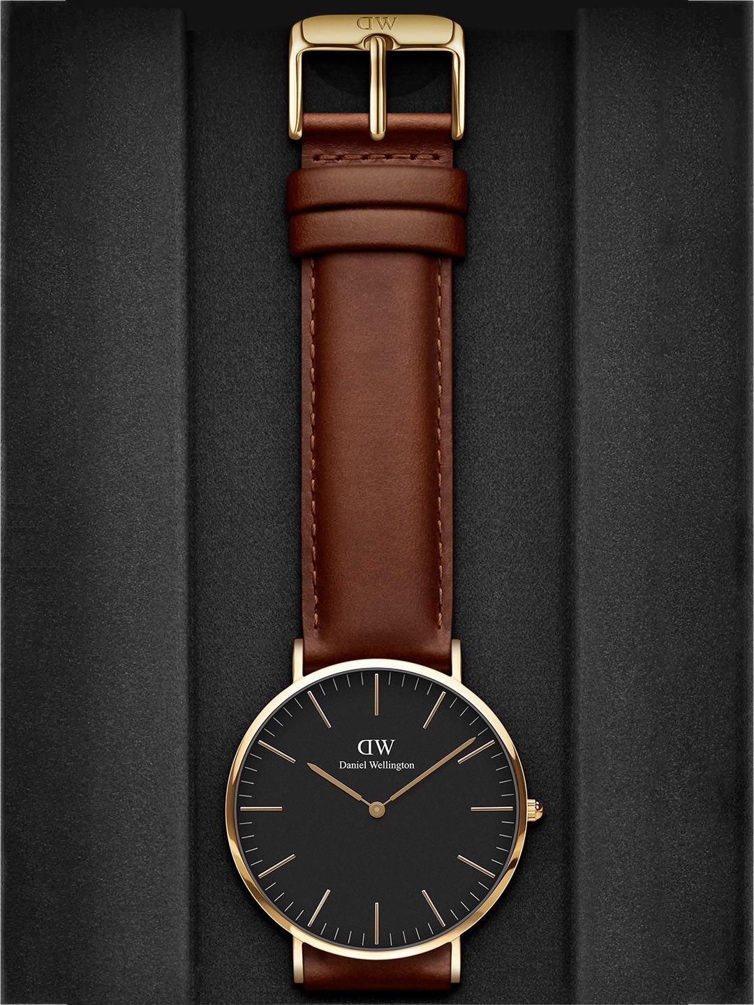 daniel wellington men leather straps analogue watch dw00100543