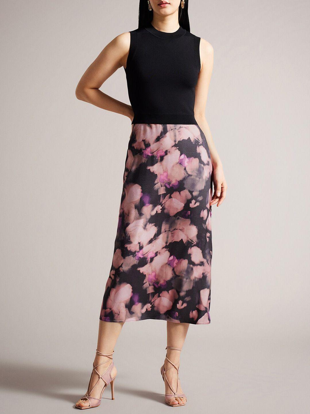 ted baker abstract printed sleeveless sheath midi dress