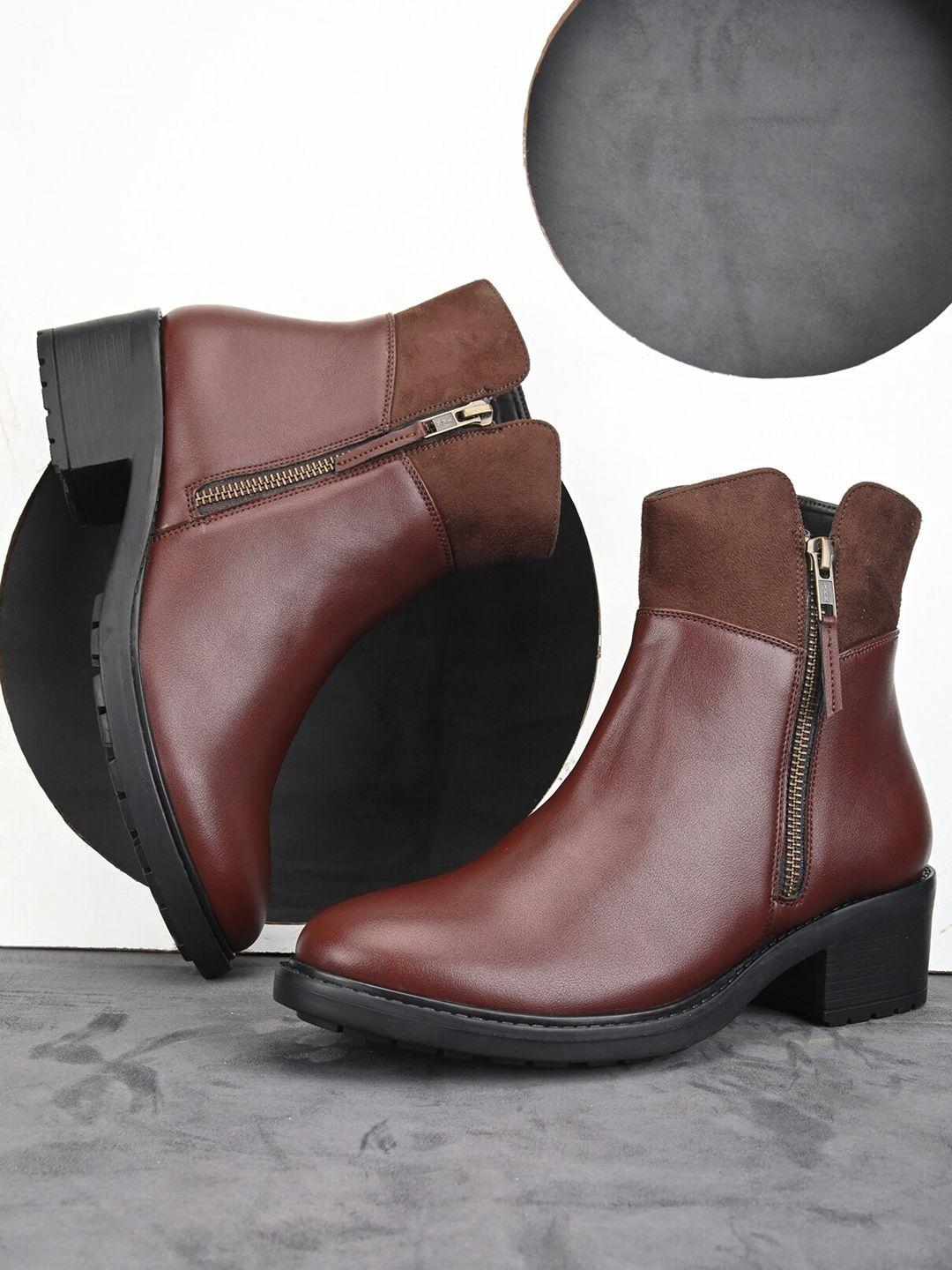 the roadster lifestyle co. women brown mid top block heel regular boots