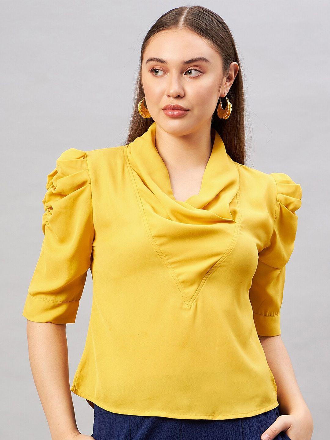 antheaa curve cowl neck puffed sleeves crepe top