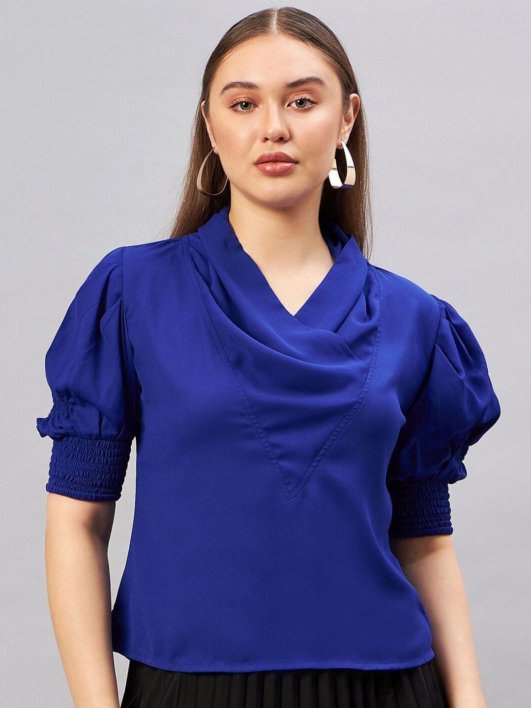 antheaa curve cowl neck puffed sleeves crepe top