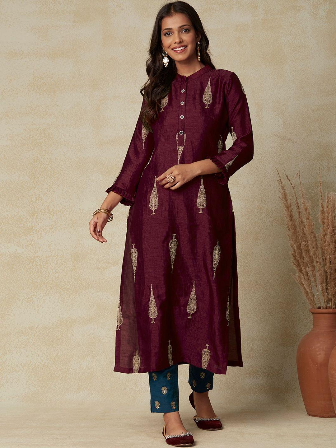 fashor embroidered mandarin collar kurta