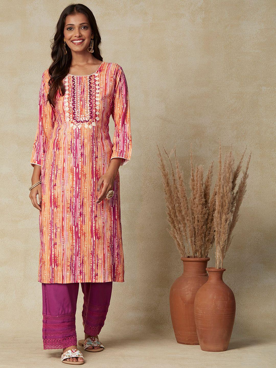 fashor abstract printed embroidered kurta