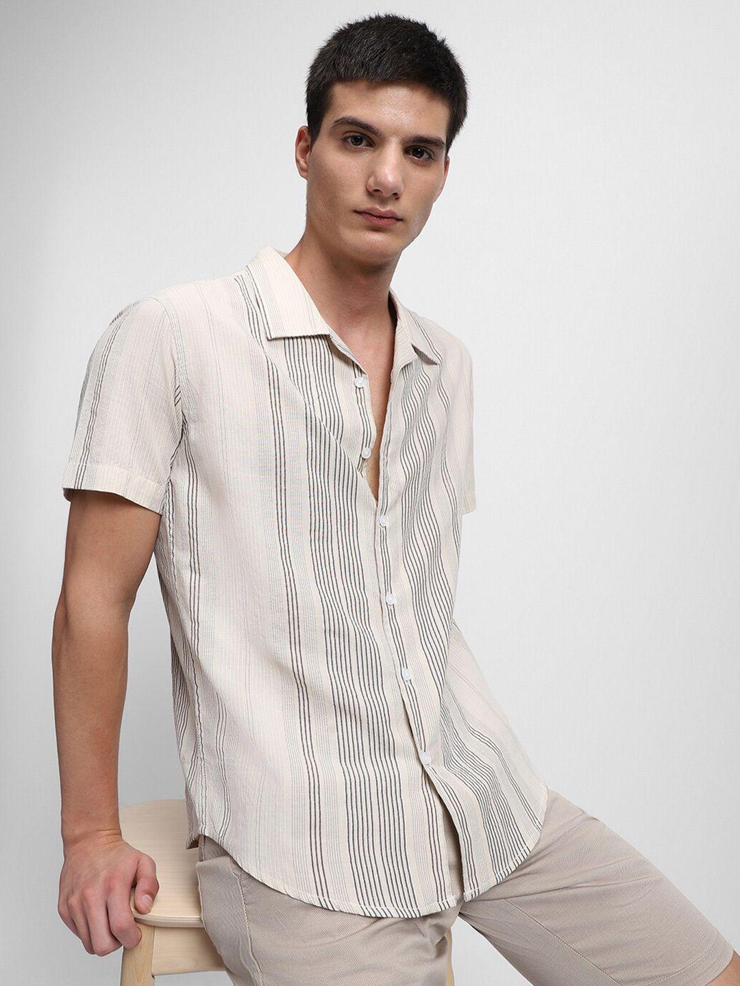 dennis lingo vertical striped casual pure cotton shirt