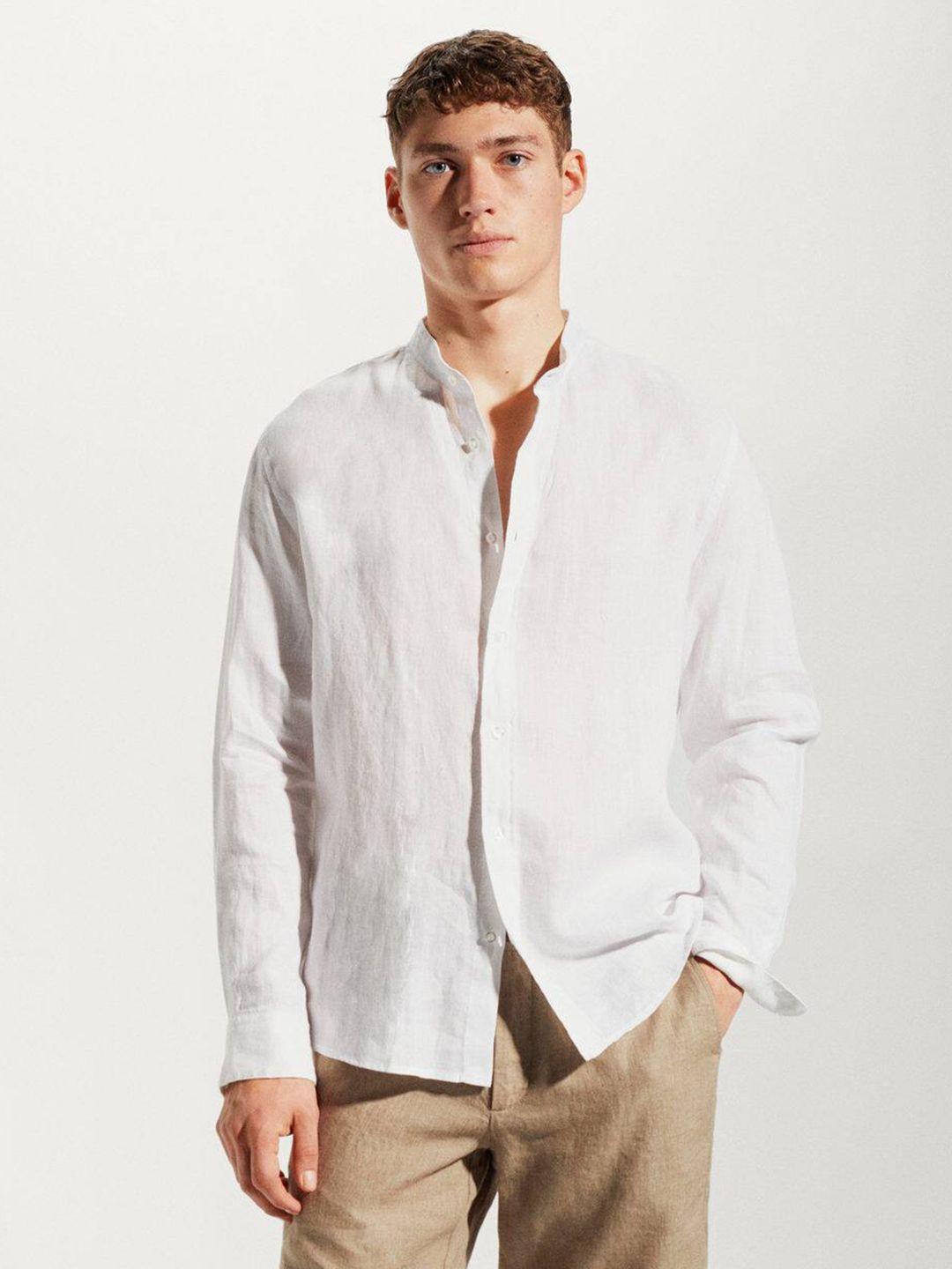 mango man linen band collar casual shirt