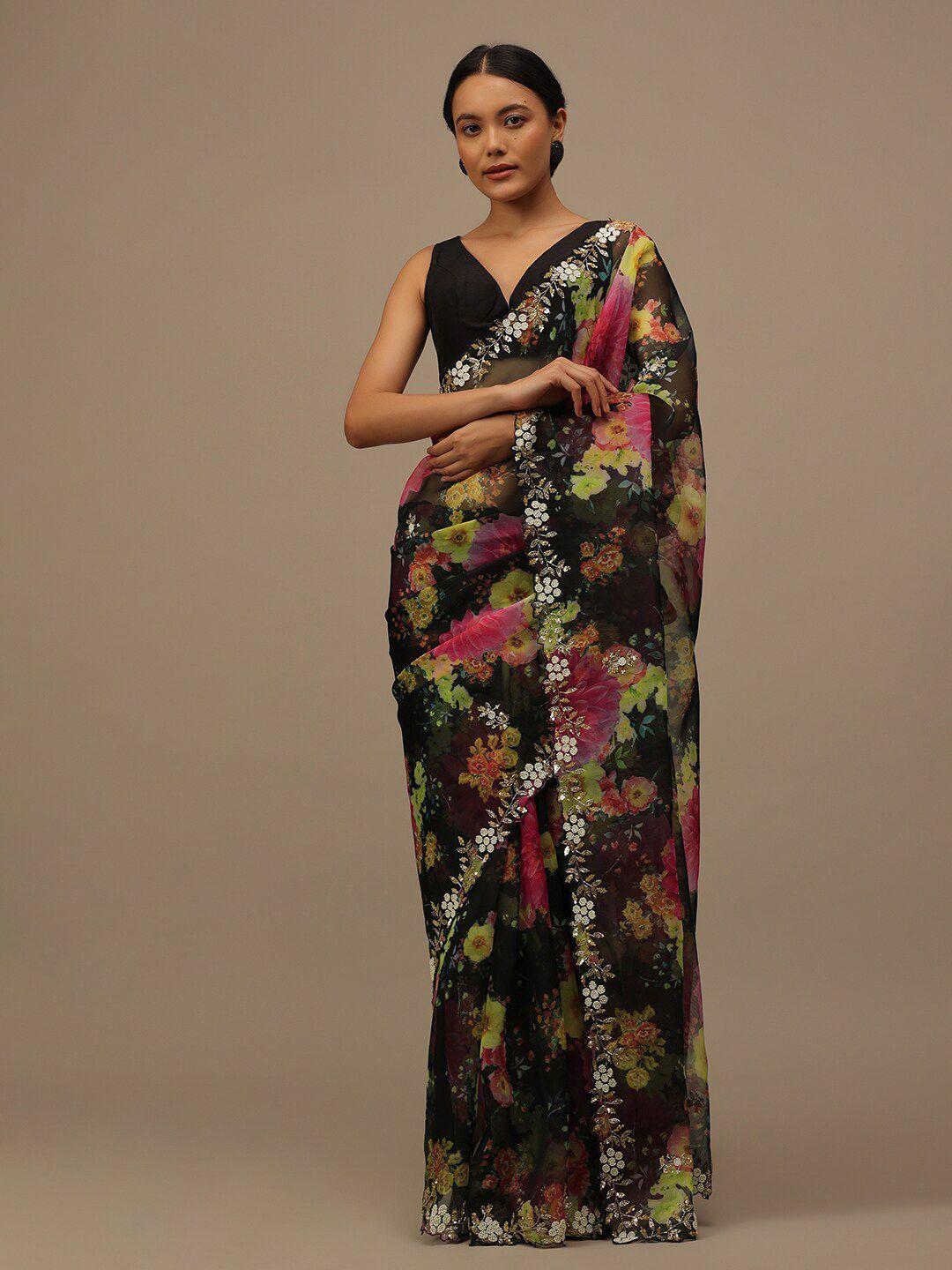 kalki fashion floral beads and stones organza saree