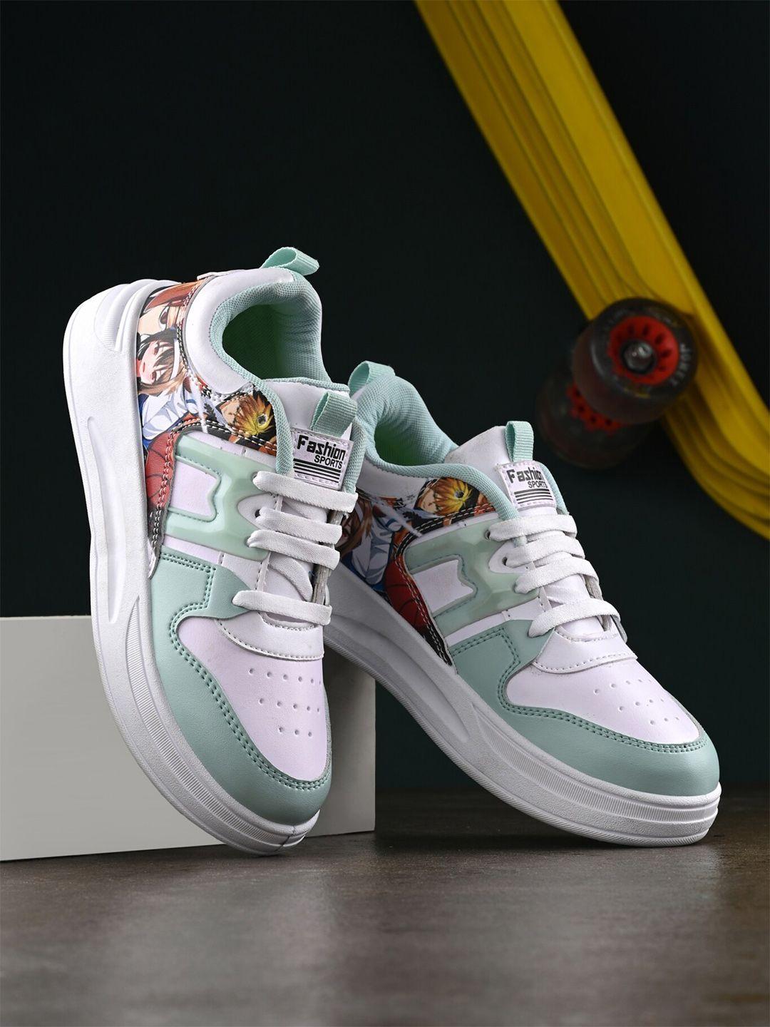 roadster women sea green & white printed walking shoes