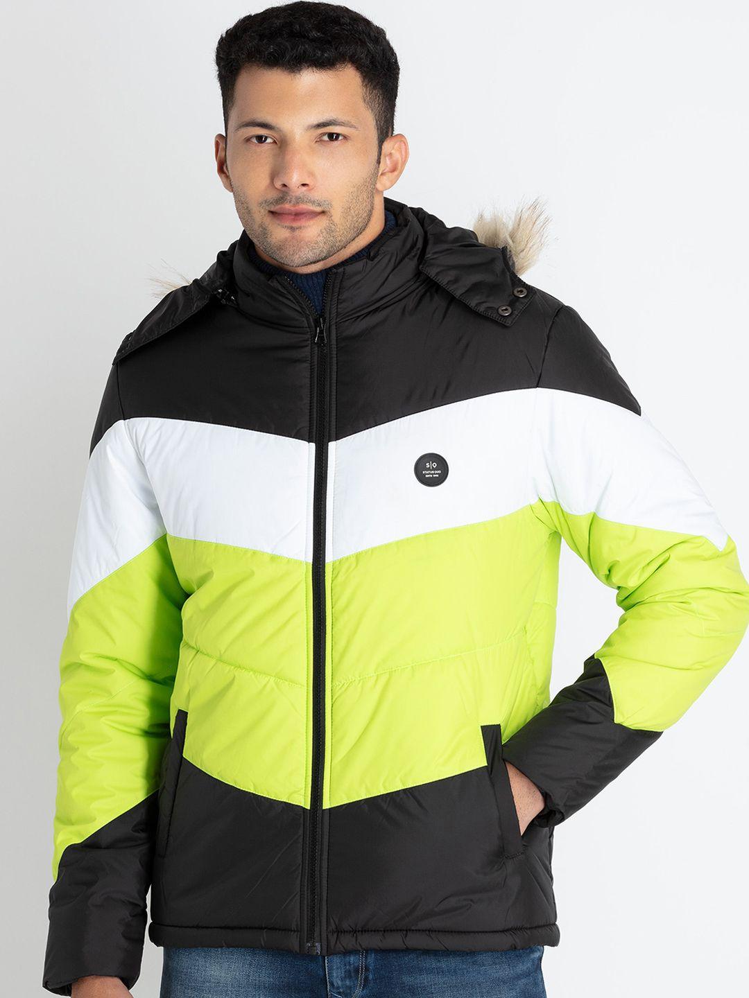 status quo colourblocked detachable hooded padded jacket