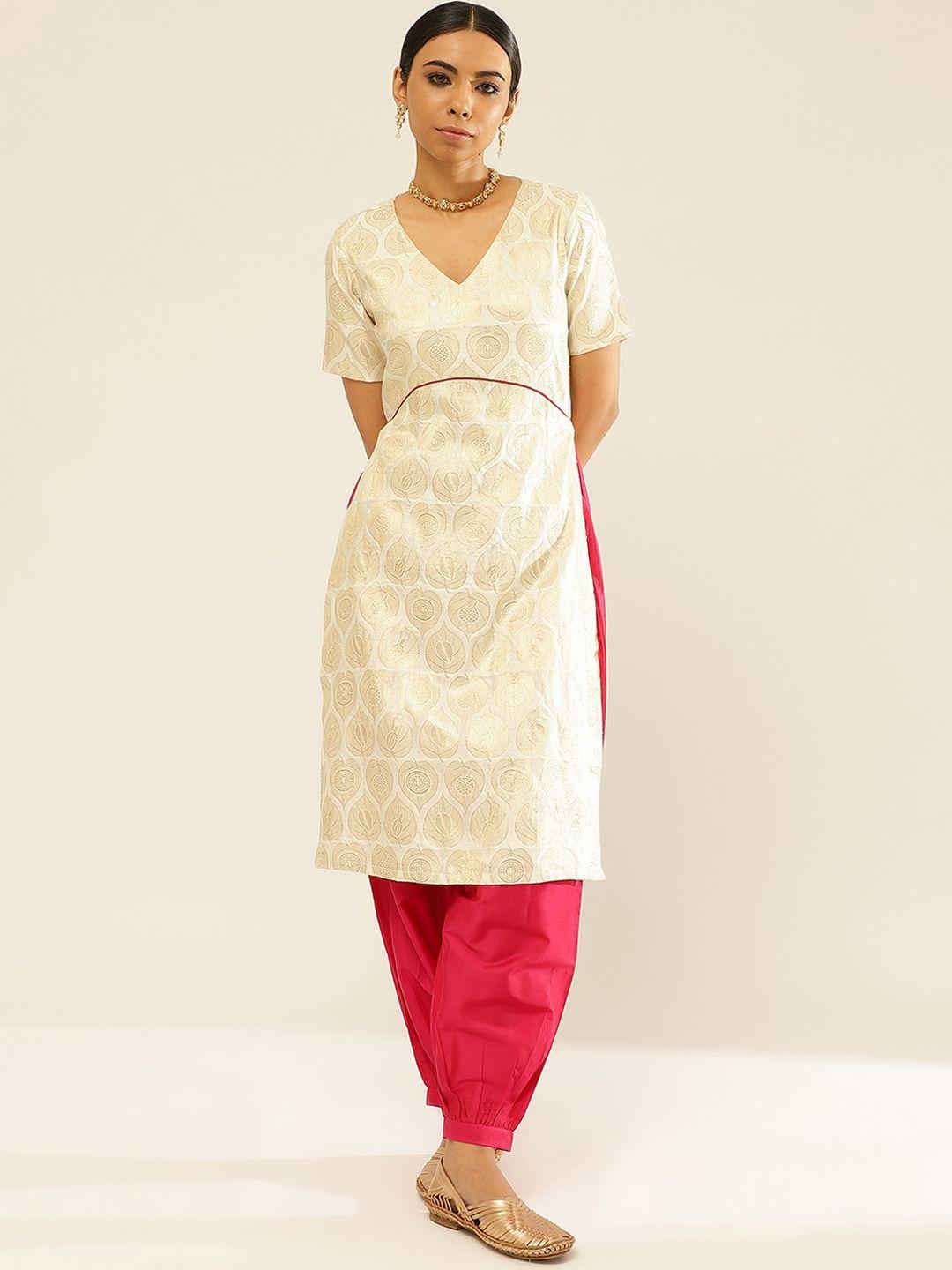 abhishti women white ethnic motifs regular kurta with salwar