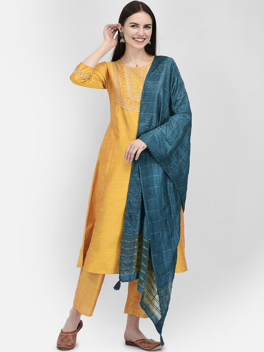 span women yellow colourblocked flared sleeves gotta patti kurta