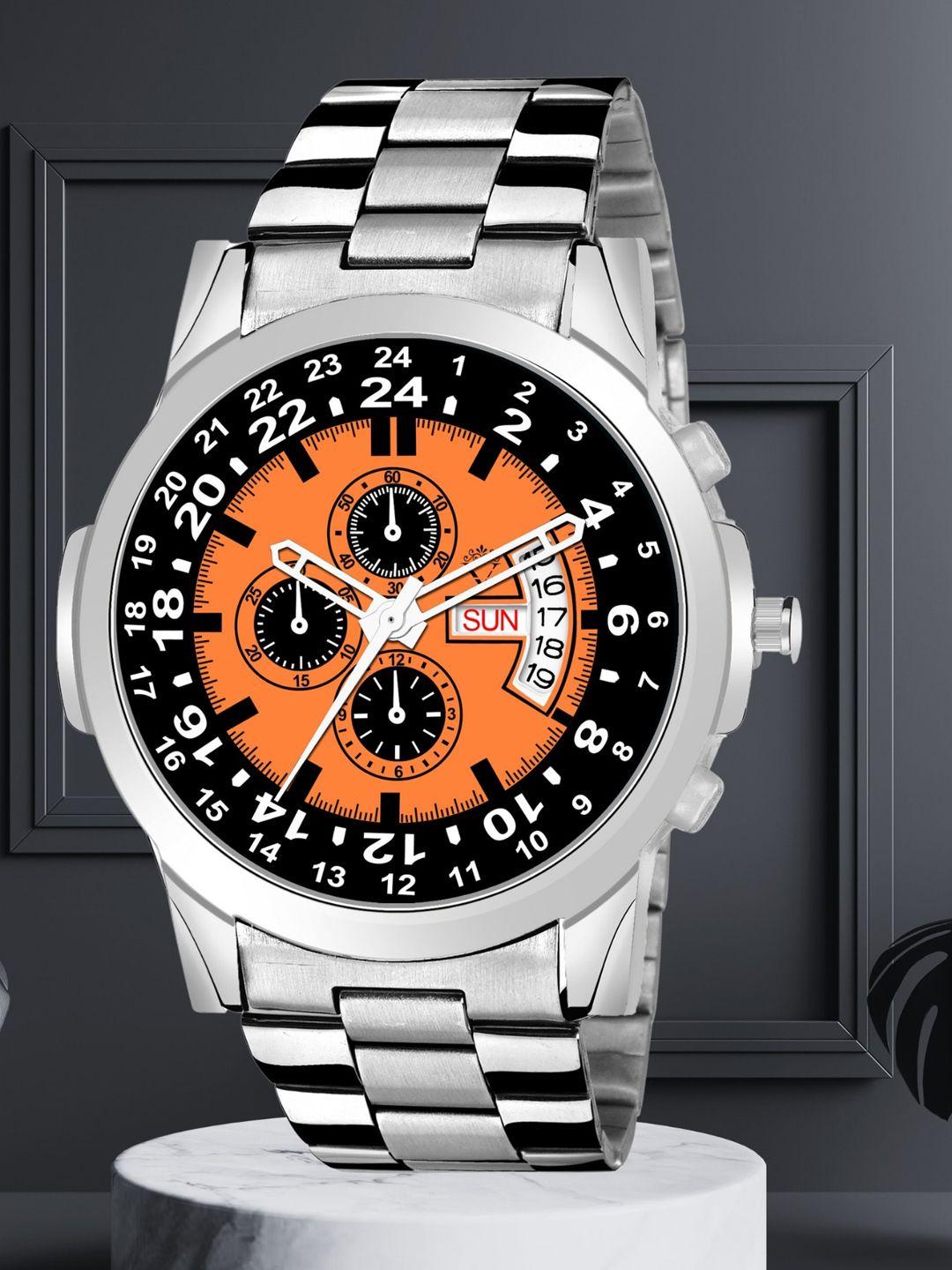 versatile men printed dial & bracelet style straps analogue watch pointing