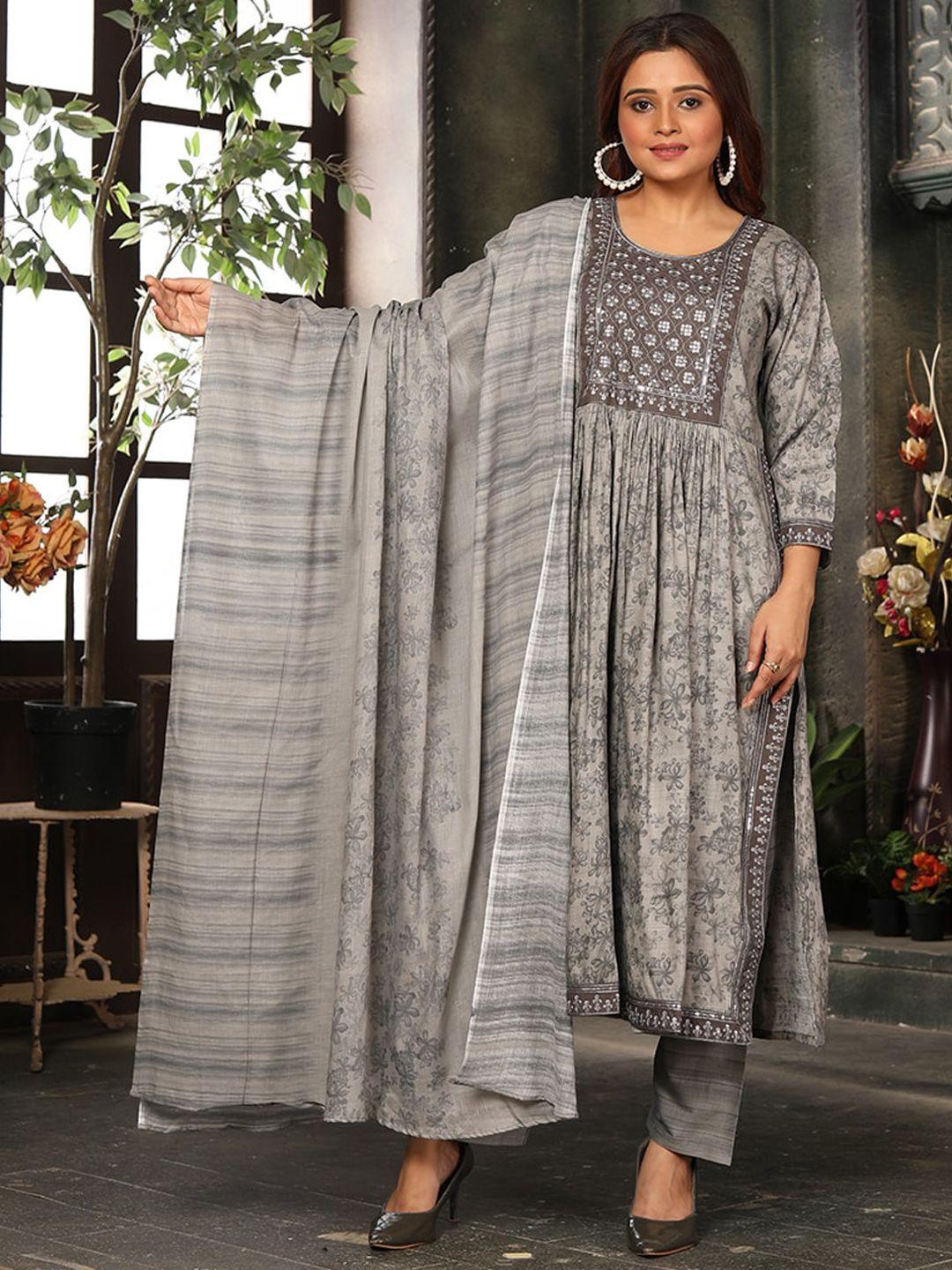 kalini floral printed straight kurta with trousers & dupatta