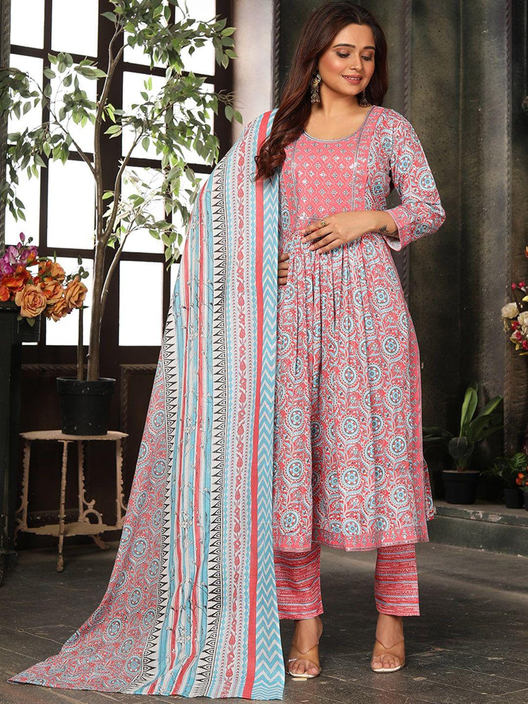 kalini ethnic motifs printed gotta patti a-line kurta & trousers with dupatta