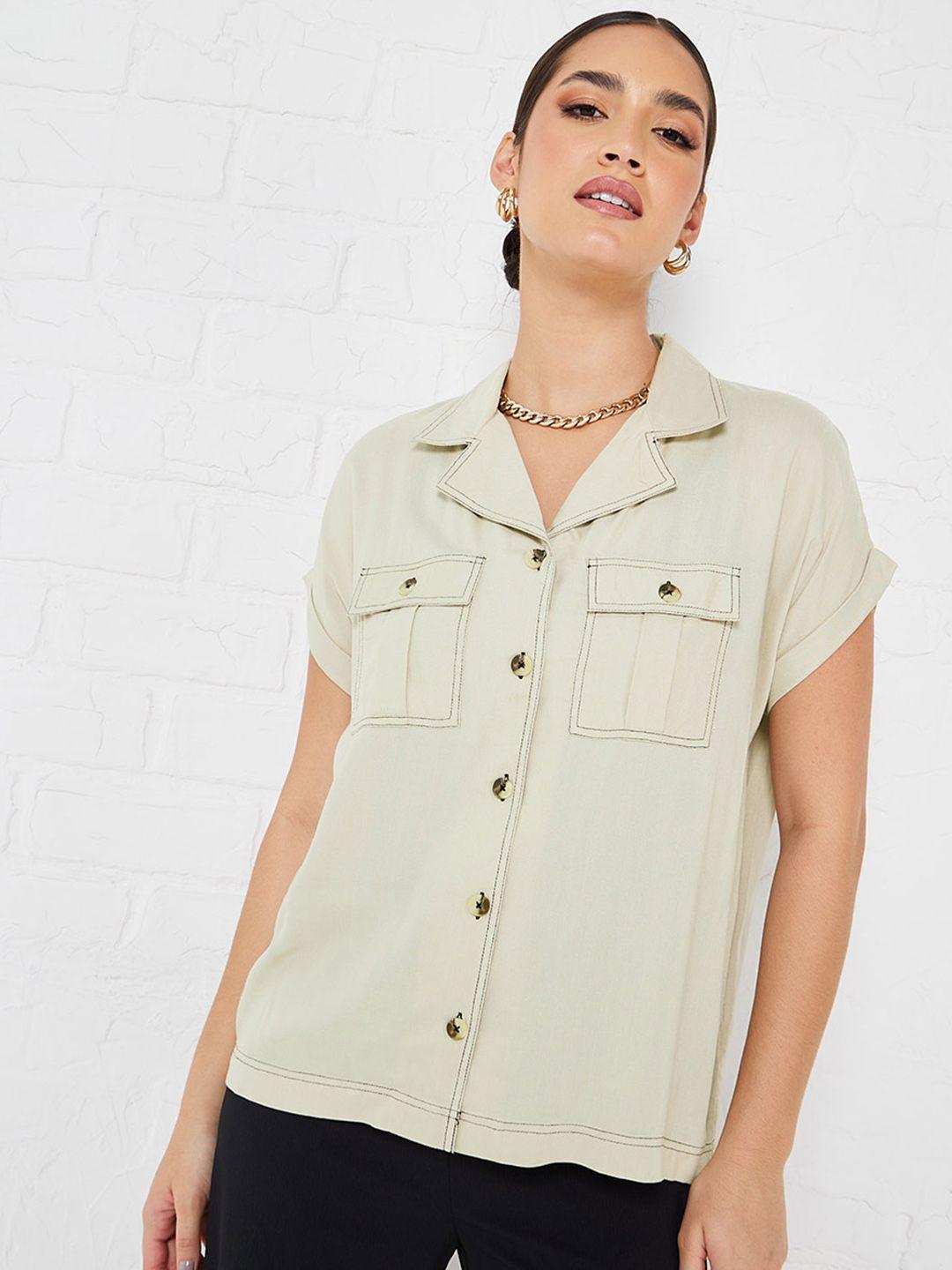 styli women beige opaque casual shirt