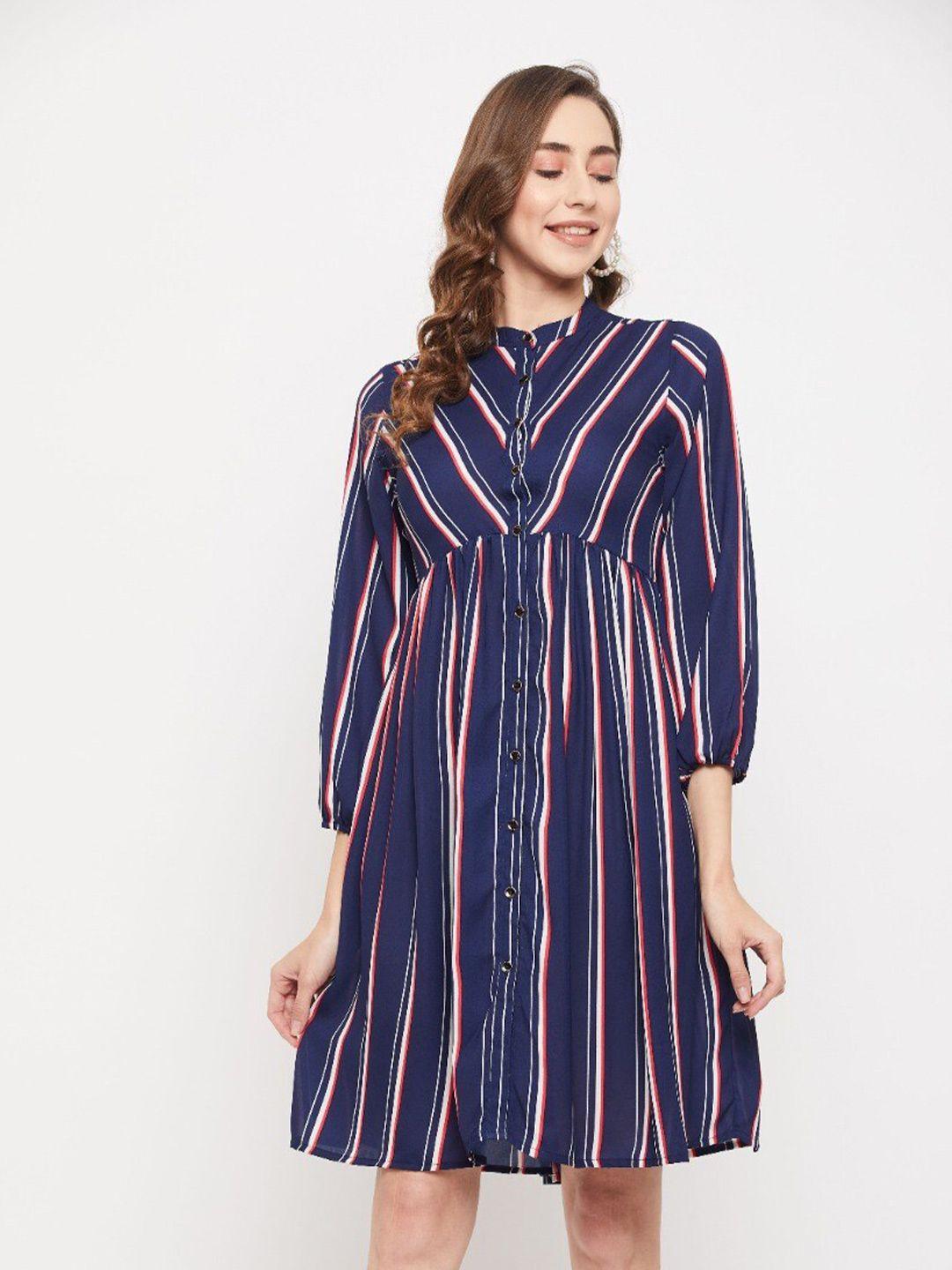 baesd striped mandarin collar shirt dress