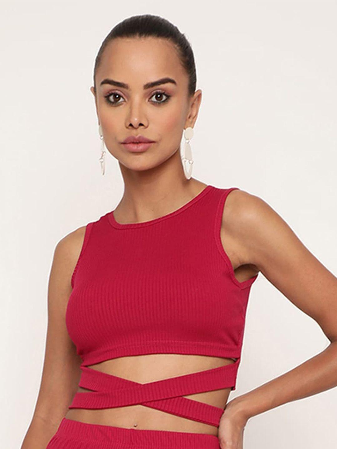 baesd ribbed sleeveless waist tie-up fitted crop top