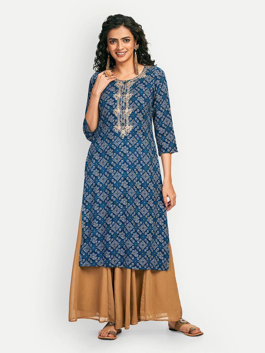 dresoul bandhani printed zari detailed straight kurta