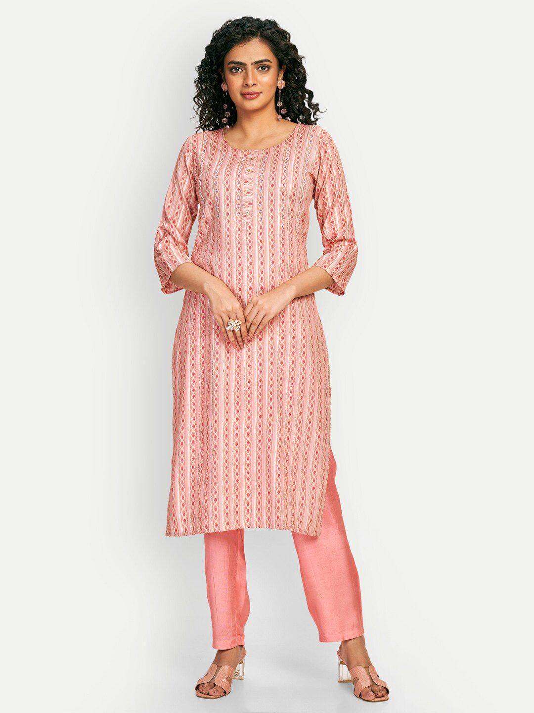 dresoul ethnic motifs printed beads & stones straight kurta