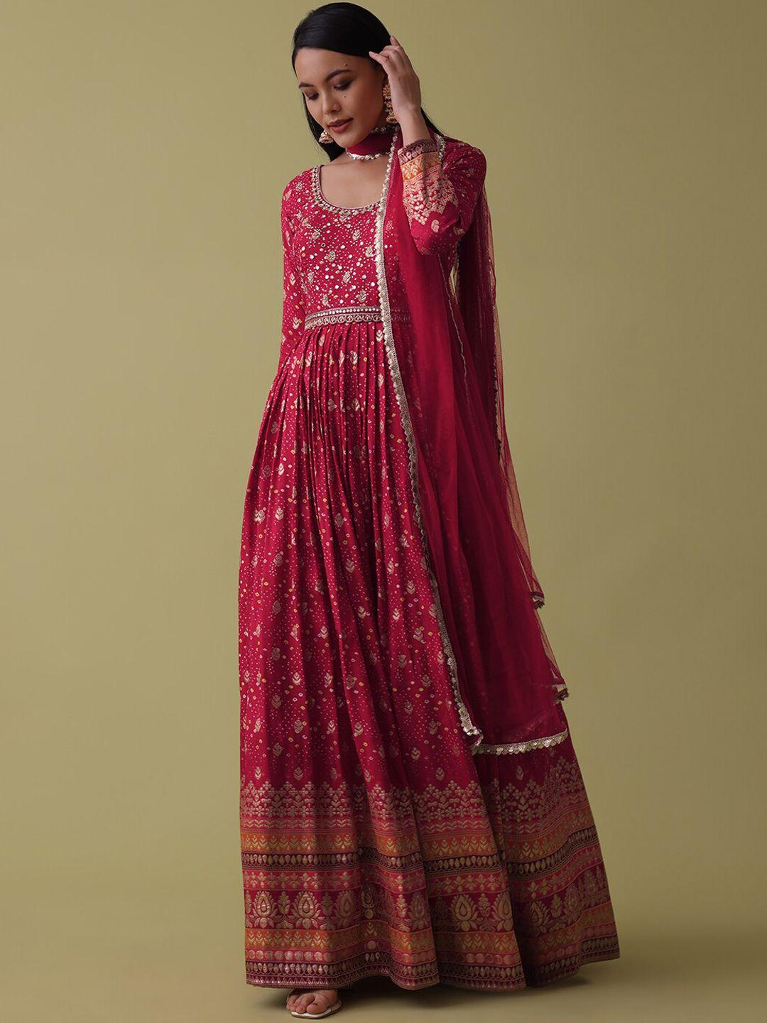 kalki fashion ethnic motifs printed embellished ethnic dress with dupatta