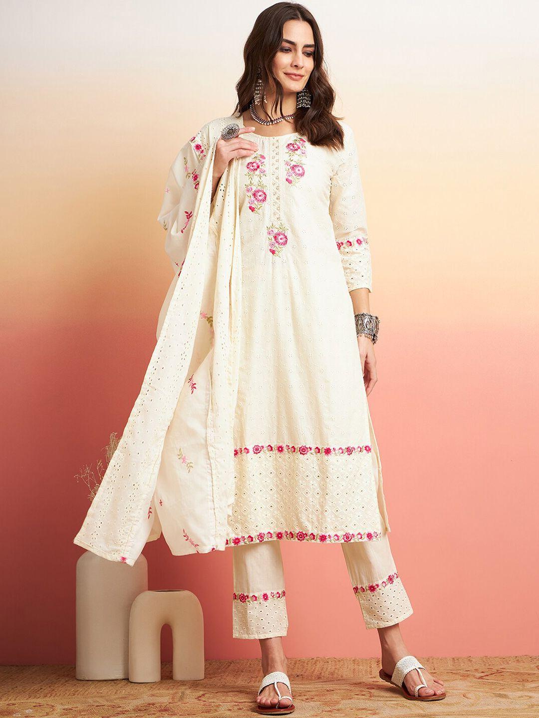 sangria floral embroidered straight kurta with trouser & dupatta