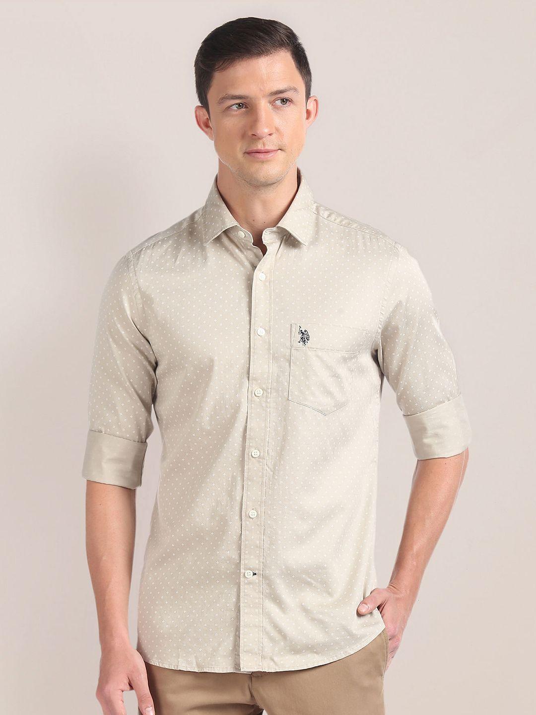 u.s. polo assn. micro printed regular fit pure cotton casual shirt